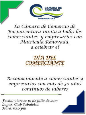 Cámara de Comercio invita a los comerciantes a celebrar su día 