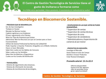 El SENA invita a inscribirse como Tecnólogo en Biocomercio Sostenible