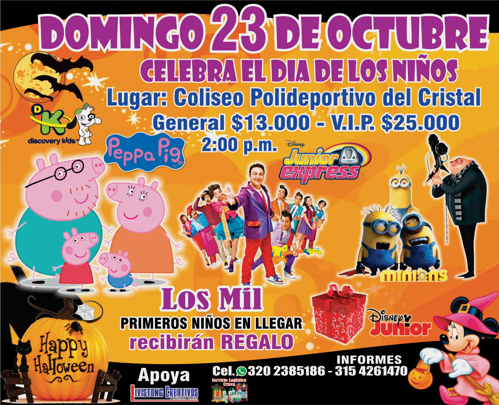 Celebra este 23 de octubre el día de los niños en el coliseo El Cristal desde las 2:00 p.m.