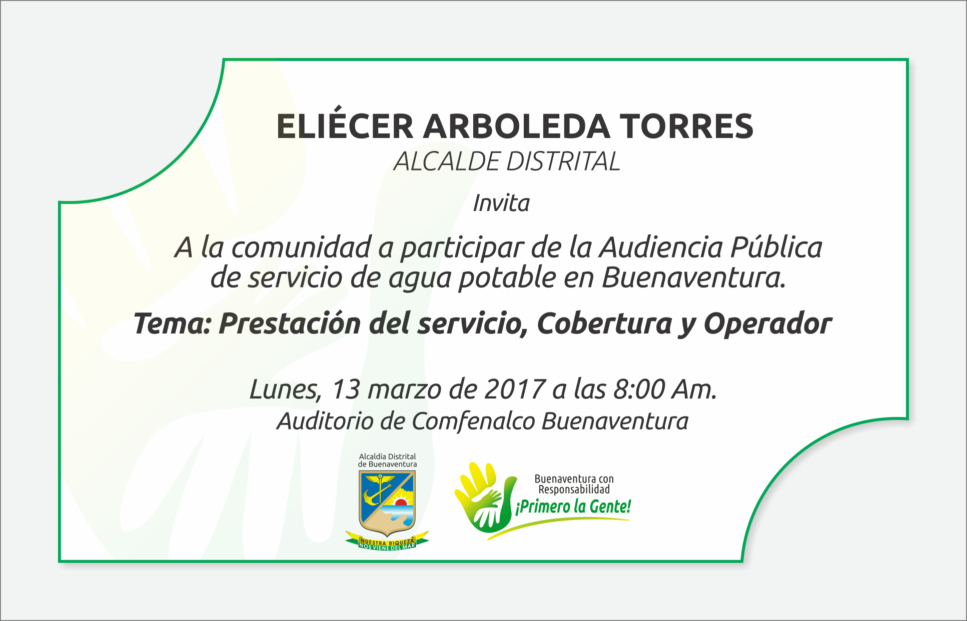 Este lunes 13 de marzo se realizará la audiencia pública sobre servicio de agua potable en Buenaventura