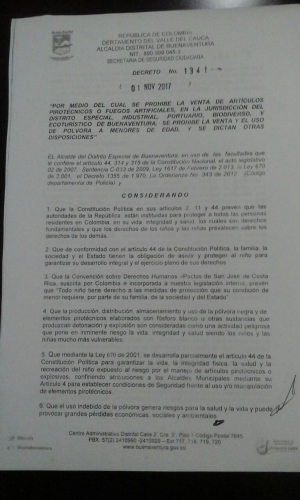 Está prohibida la venta de pólvora en Buenaventura en la temporada de fin de año 2017