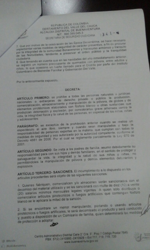 Está prohibida la venta de pólvora en Buenaventura en la temporada de fin de año 2017