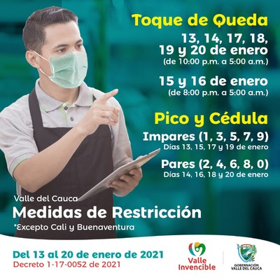 La Gobernación del Valle extendió las medidas de toque de queda y ‘Pico y cédula’ hasta el 20 de enero de 2021