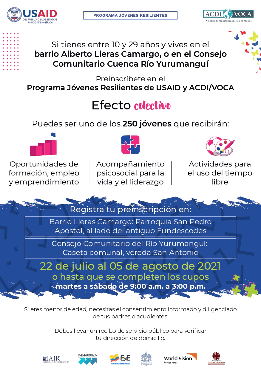 Abren convocatoria de oportunidades para jóvenes del barrio Alberto Lleras Camargo y el Consejo Comunitario Cuenca Río Yurumanguí