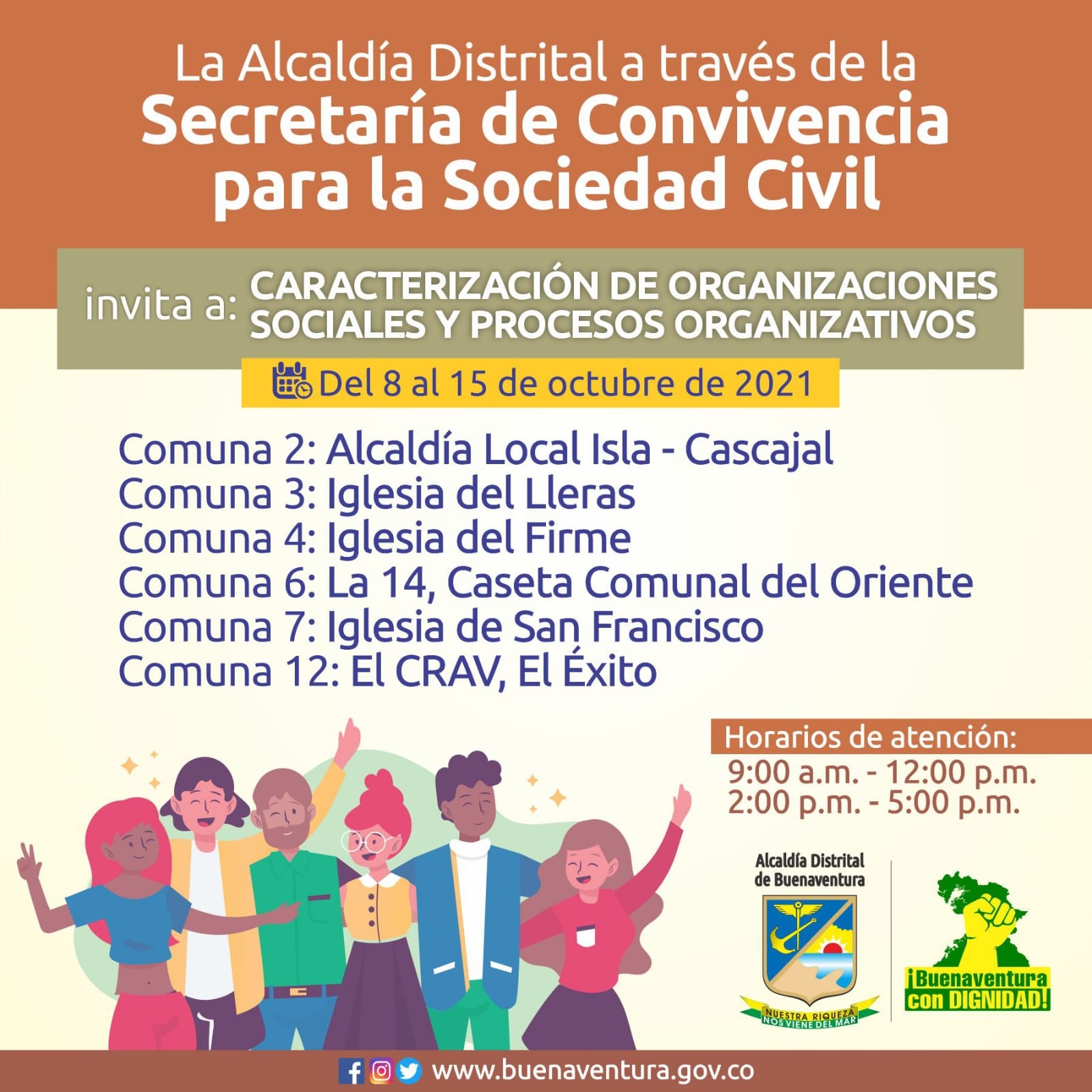 Del 8 al 15 de octubre se realizará jornada de caracterización de organizaciones sociales y procesos organizativos en Buenaventura