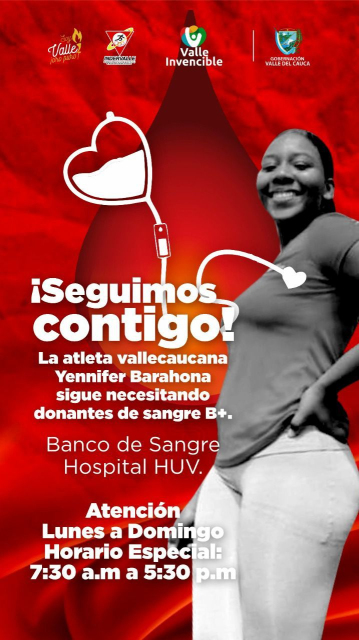 Campaña de donación de sangre B+ para la atleta Yennifer Barahona