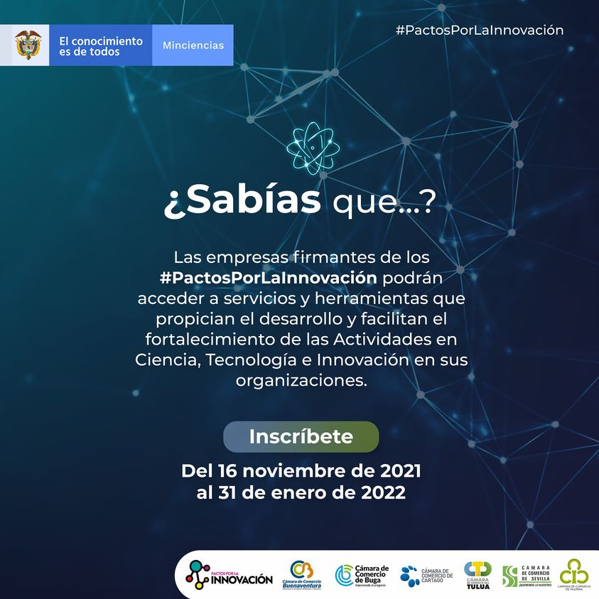 Gran convocatoria de Pactos por la Innovación entre Minciencias y la Cámara de Comercio de Buenaventura 