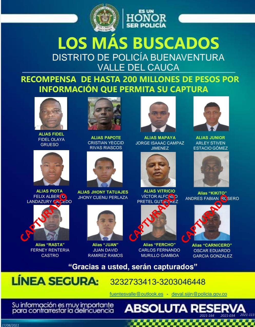 A la cárcel fueron enviados alias “carnicero” y “alias fercho”, integrantes del cartel de los más buscados