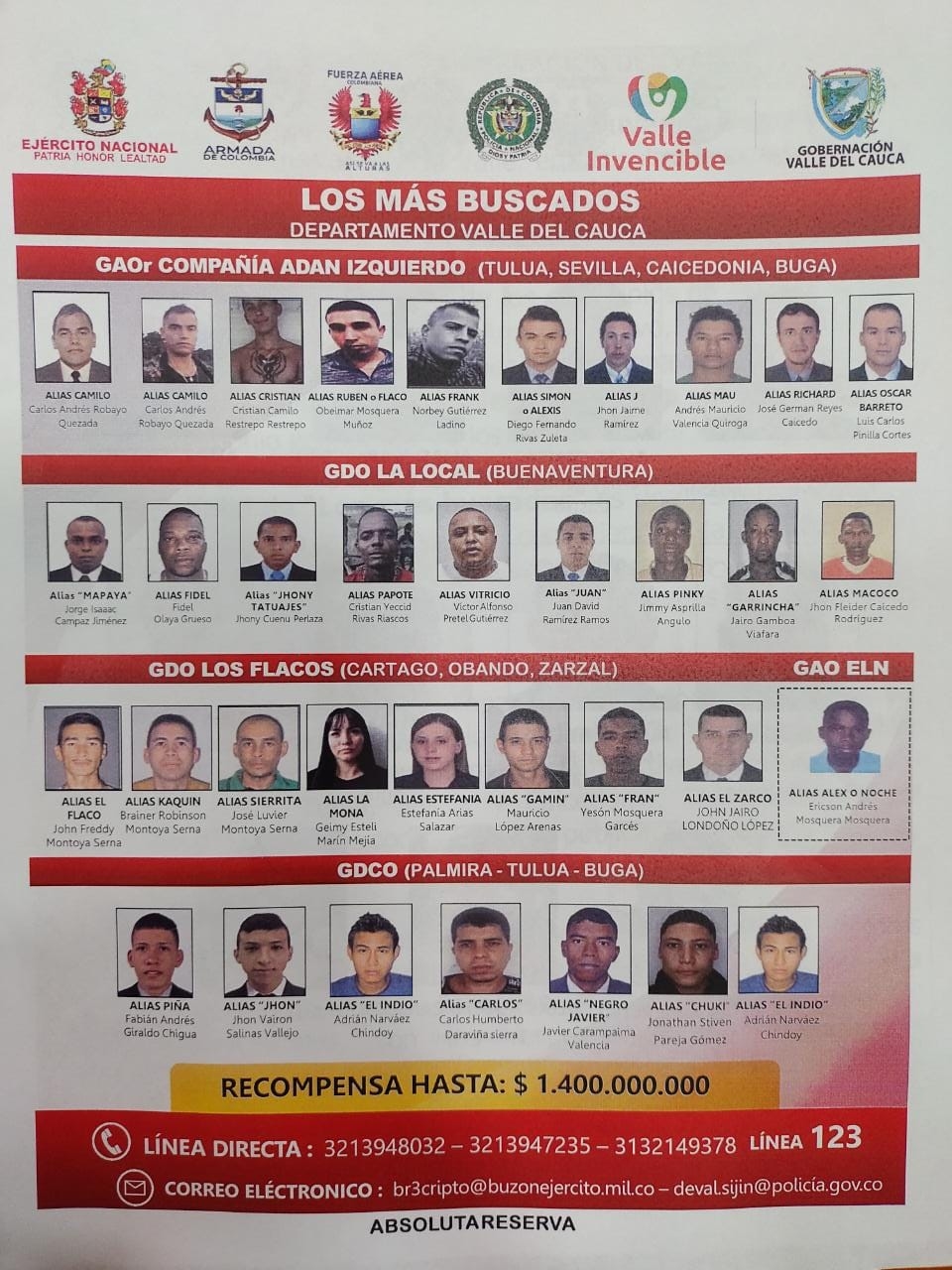 Autoridades del Valle del Cauca actualizan el Cartel de los más buscados y aumentan bolsa de recompensas