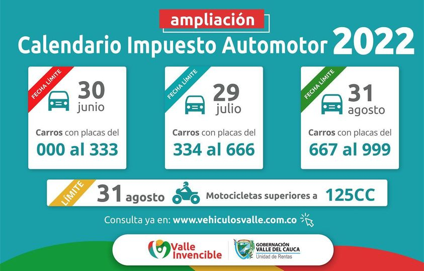 Se amplía en dos meses el calendario para el pago del Impuesto Automotor en el Valle del Cauca 