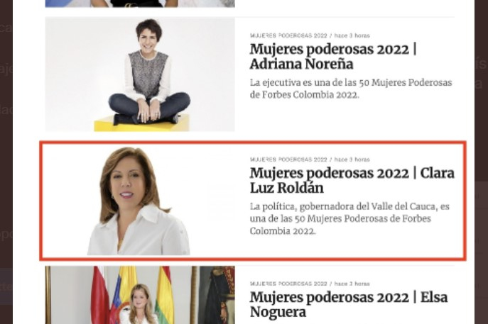 Elección de la Gobernadora entre las ‘50 Mujeres Más Poderosas’ de Forbes ratifica el liderazgo de las vallecaucanas