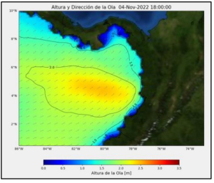 "La Dimar anuncia las condiciones meteomarinas en el pacífico colombiano" para el 4 y 5 de noviembre de 2022