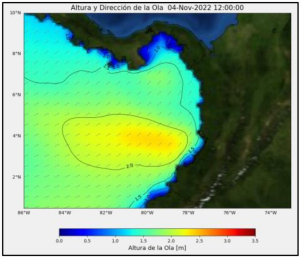 "La Dimar anuncia las condiciones meteomarinas en el pacífico colombiano" para el 4 y 5 de noviembre de 2022