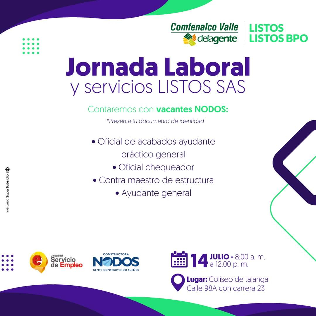 ¡Trabajo sí hay! El viernes14 de julio de 2023 Feria laboral y de servicios de Comfenalco Valle Delagente en Cali