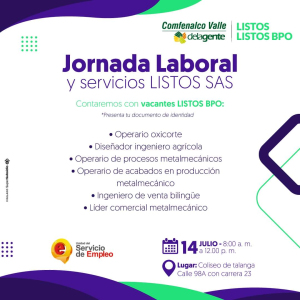 ¡Trabajo sí hay! El viernes14 de julio de 2023 Feria laboral y de servicios de Comfenalco Valle Delagente en Cali