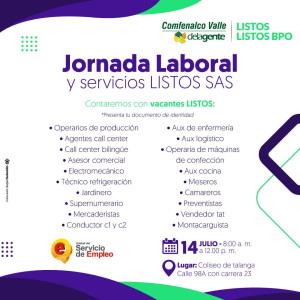 ¡Trabajo sí hay! El viernes14 de julio de 2023 Feria laboral y de servicios de Comfenalco Valle Delagente en Cali