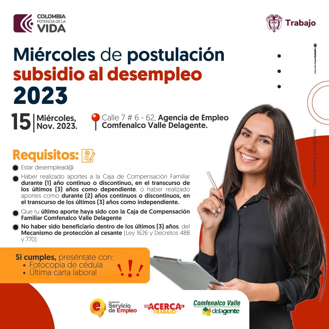 En el Valle del Cauca, los miércoles de noviembre de 2023 son de Jornadas masivas de postulación al subsidio de desempleo