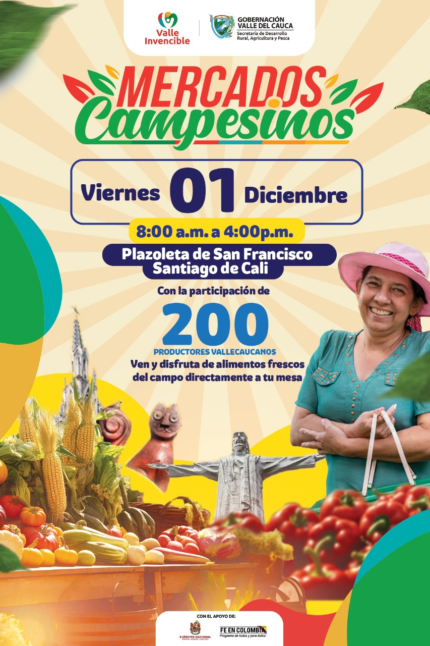 El viernes 1 de diciembre de 2023 los caleños podrán disfrutar del Gran Mercado Campesino en la Plazoleta de San Francisco