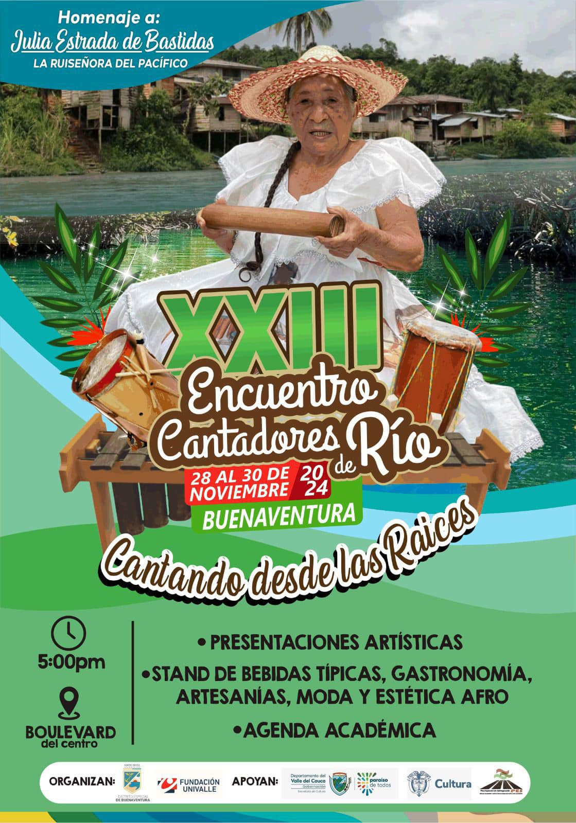 Buenaventura celebra su tradición con el XXIII Encuentro de Cantadores de Río, en homenaje a la maestra Julia Estrada de Bastidas