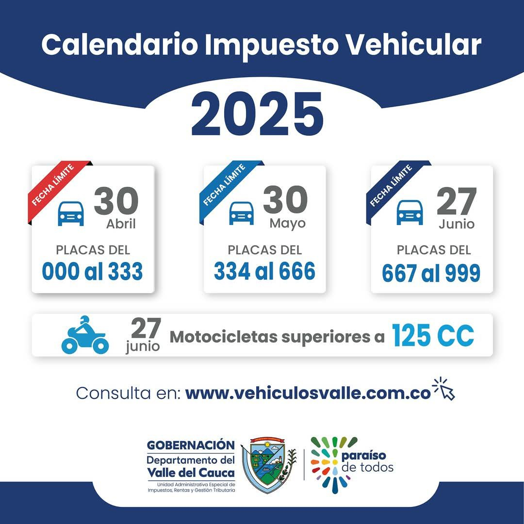 Entérese del calendario del Impuesto Automotor 2025 en el Valle del Cauca y póngase al día