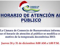 Cámara de Comercio cambia los horarios de atención al público el 24 y 31 de diciembre