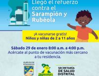 El sábado 29 de enero se realizará la jornada de vacunación con dosis de refuerzo para sarampión y rubéola