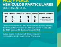 Así quedó el pico y placa para vehículos particulares y restricciones para los de servicio público para el segundo semestre de 2024 en Buenaventura