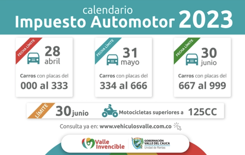 Conozca el calendario para el pago del impuesto automotor en el Valle del Cauca en el 2023