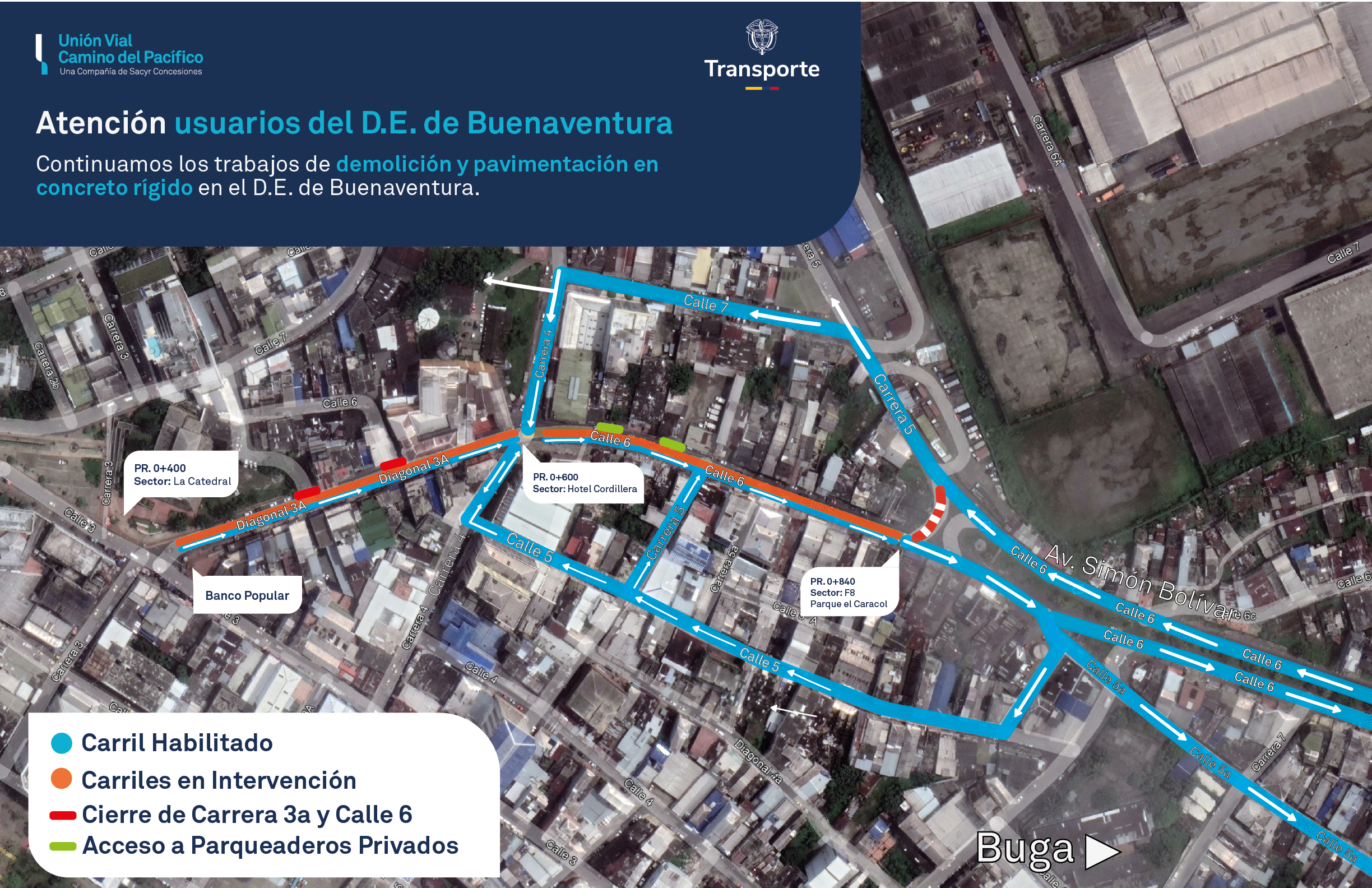 El lunes 3 de febrero de 2025 se inician obras de intervención de la vía entre la Catedral y el sector del F8 en Buenaventura